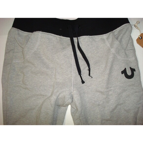 New Womens Designer True Religion Sweat Pants Gray Jogger Logo Black M Pockets - Picture 2 of 4